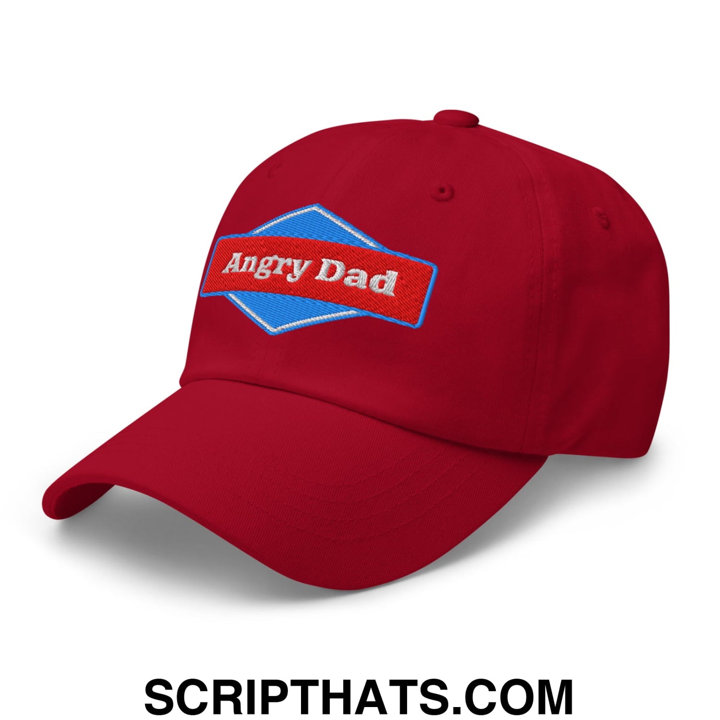 Angry Dad Embroidered Unstructured Dad Hat Cranberry