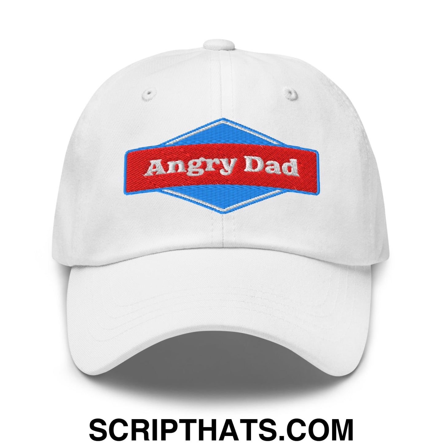 Angry Dad Embroidered Unstructured Dad Hat White