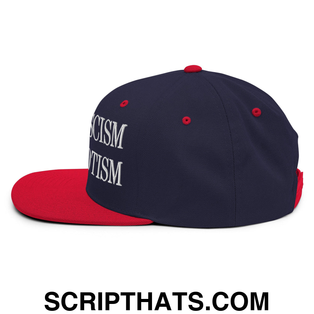 Anti-Fascism is Patriotism Embroidered Flat Bill Brim Snapback Hat Navy Red