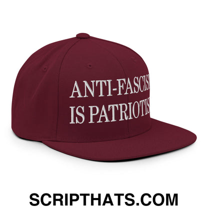 Anti-Fascism is Patriotism Embroidered Flat Bill Brim Snapback Hat Maroon