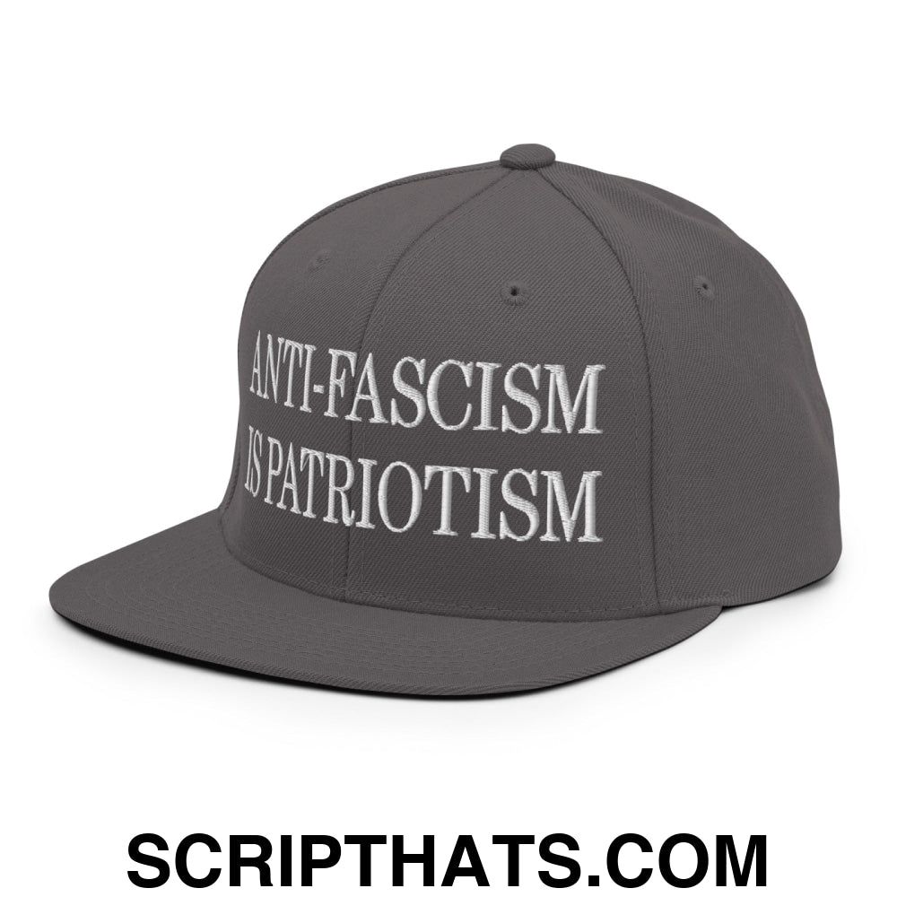 Anti-Fascism is Patriotism Embroidered Flat Bill Brim Snapback Hat Dark Grey