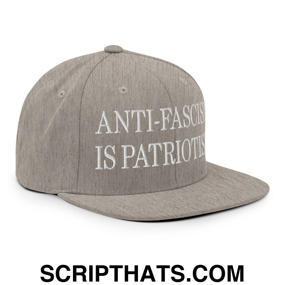 Anti-Fascism is Patriotism Embroidered Flat Bill Brim Snapback Hat Heather Grey