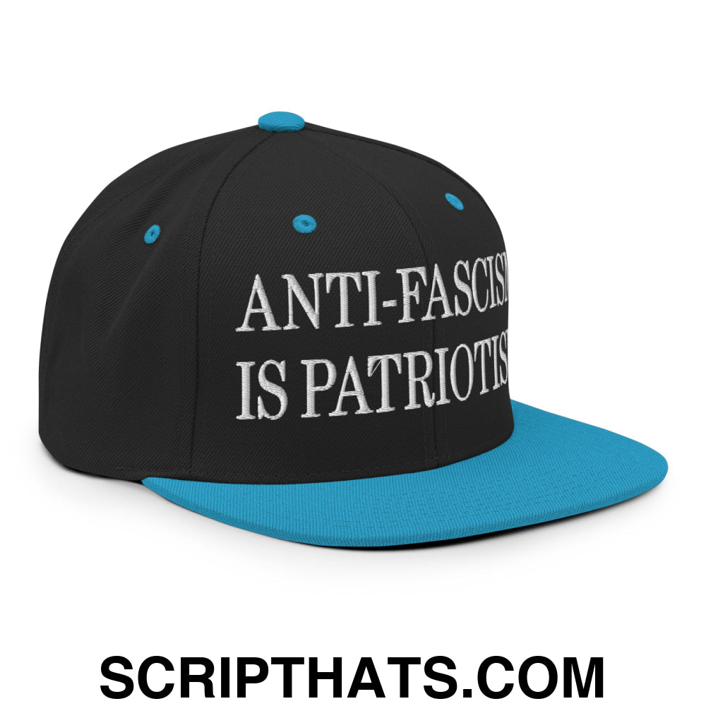 Anti-Fascism is Patriotism Embroidered Flat Bill Brim Snapback Hat Black Teal