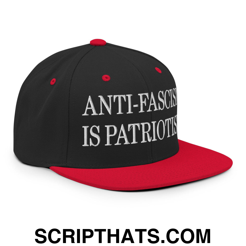 Anti-Fascism is Patriotism Embroidered Flat Bill Brim Snapback Hat Black Red
