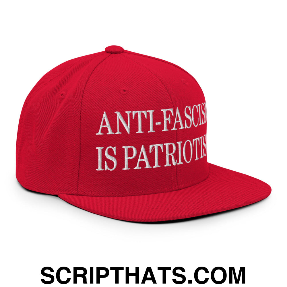 Anti-Fascism is Patriotism Embroidered Flat Bill Brim Snapback Hat Red