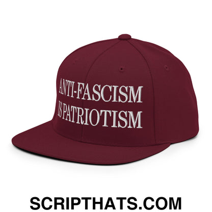 Anti-Fascism is Patriotism Embroidered Flat Bill Brim Snapback Hat Maroon