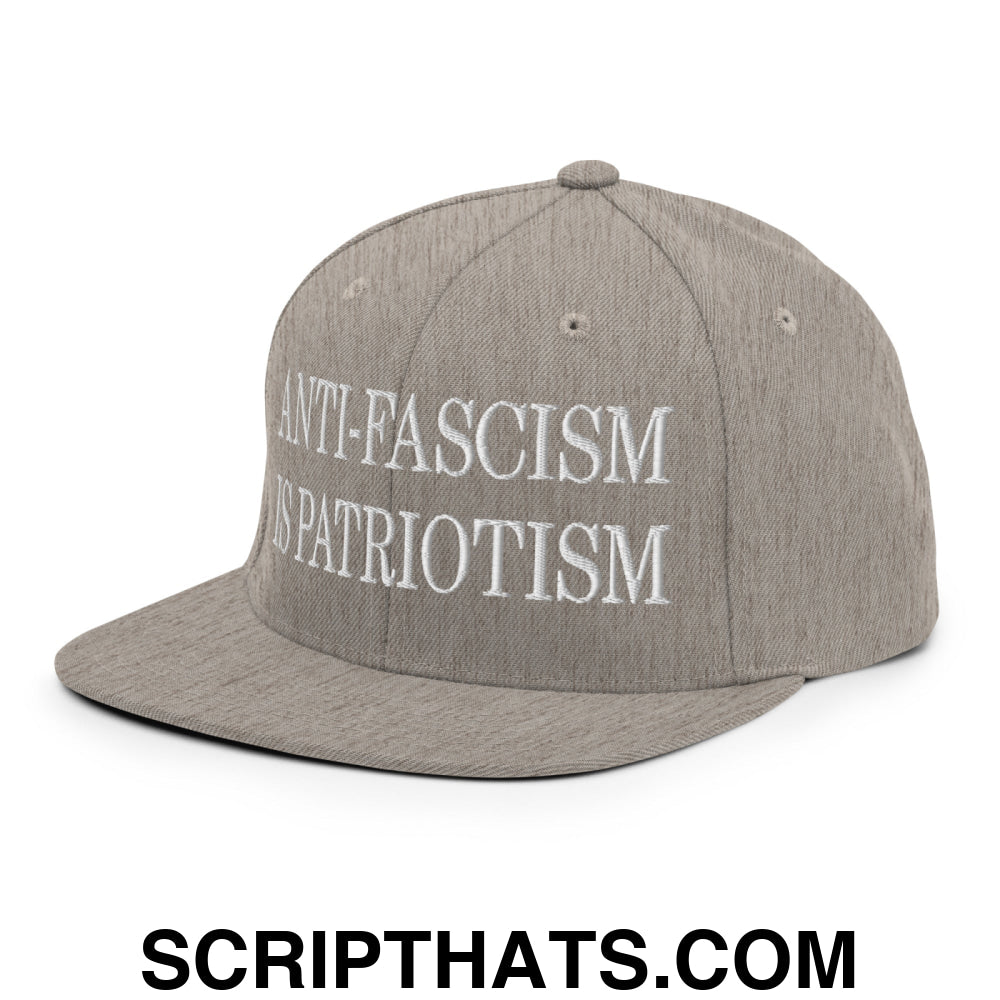 Anti-Fascism is Patriotism Embroidered Flat Bill Brim Snapback Hat Heather Grey