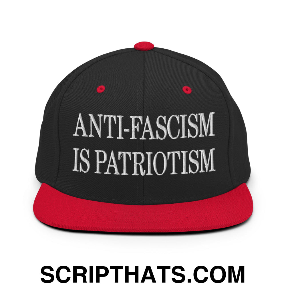 Anti-Fascism is Patriotism Embroidered Flat Bill Brim Snapback Hat Black Red