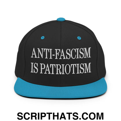 Anti-Fascism is Patriotism Embroidered Flat Bill Brim Snapback Hat Black Teal