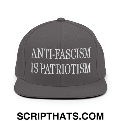Anti-Fascism is Patriotism Embroidered Flat Bill Brim Snapback Hat Dark Grey