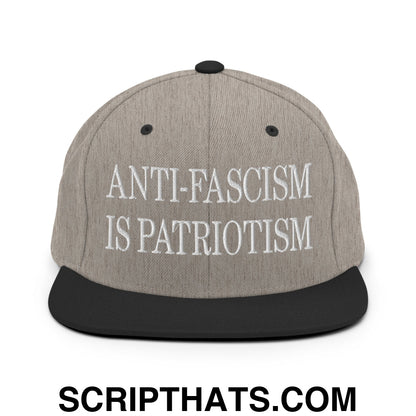 Anti-Fascism is Patriotism Embroidered Flat Bill Brim Snapback Hat Heather Black