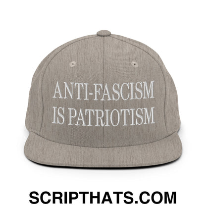Anti-Fascism is Patriotism Embroidered Flat Bill Brim Snapback Hat Heather Grey