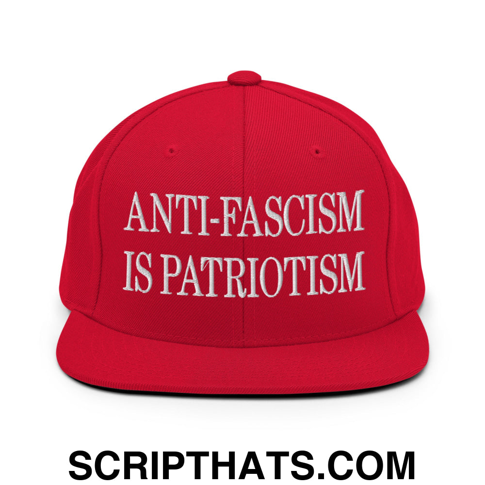 Anti-Fascism is Patriotism Embroidered Flat Bill Brim Snapback Hat Red