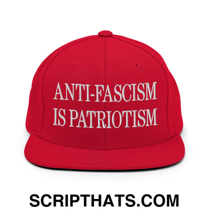 Anti-Fascism is Patriotism Embroidered Flat Bill Brim Snapback Hat Red