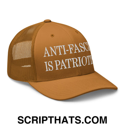 Anti-Fascism is Patriotism Embroidered Mesh Trucker Hat Caramel