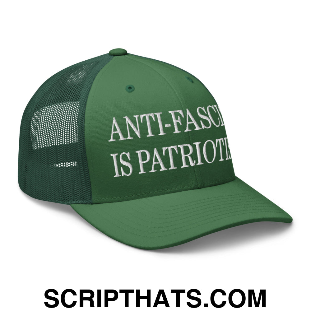 Anti-Fascism is Patriotism Embroidered Mesh Trucker Hat Evergreen
