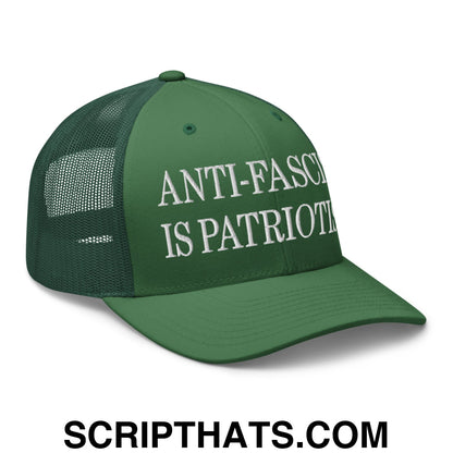 Anti-Fascism is Patriotism Embroidered Mesh Trucker Hat Evergreen