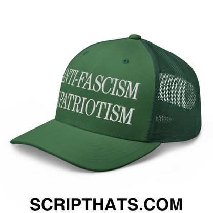 Anti-Fascism is Patriotism Embroidered Mesh Trucker Hat Evergreen