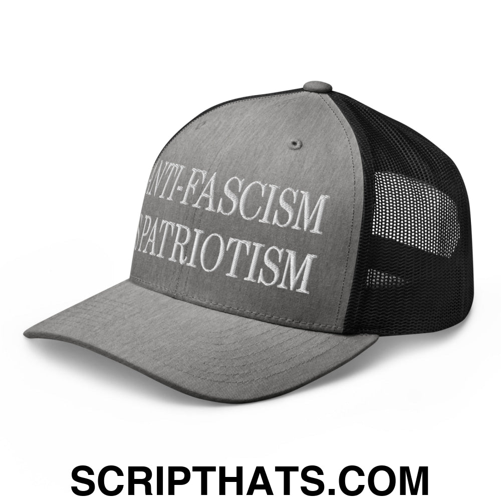 Anti-Fascism is Patriotism Embroidered Mesh Trucker Hat Heather Black
