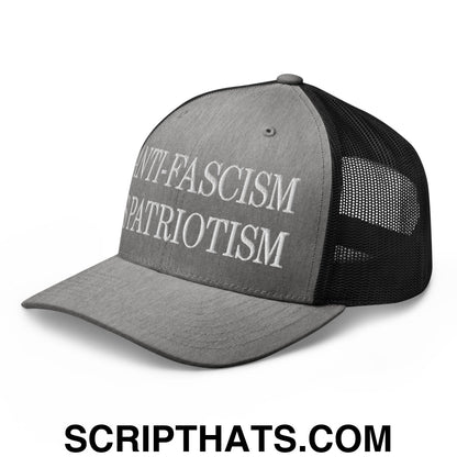 Anti-Fascism is Patriotism Embroidered Mesh Trucker Hat Heather Black