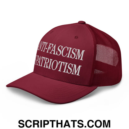 Anti-Fascism is Patriotism Embroidered Mesh Trucker Hat Cranberry