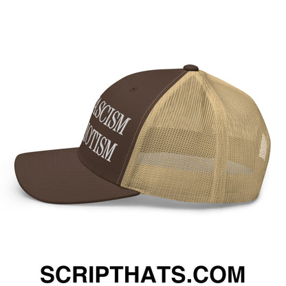 Anti-Fascism is Patriotism Embroidered Mesh Trucker Hat Brown Khaki