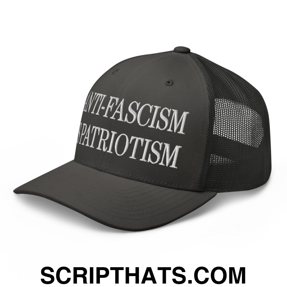 Anti-Fascism is Patriotism Embroidered Mesh Trucker Hat Charcoal