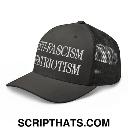 Anti-Fascism is Patriotism Embroidered Mesh Trucker Hat Charcoal