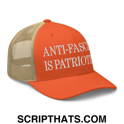 Anti-Fascism is Patriotism Embroidered Mesh Trucker Hat Rustic Orange Khaki