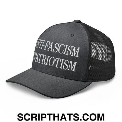 Anti-Fascism is Patriotism Embroidered Mesh Trucker Hat Dark Heather Gray