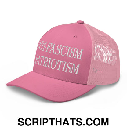 Anti-Fascism is Patriotism Embroidered Mesh Trucker Hat Pink
