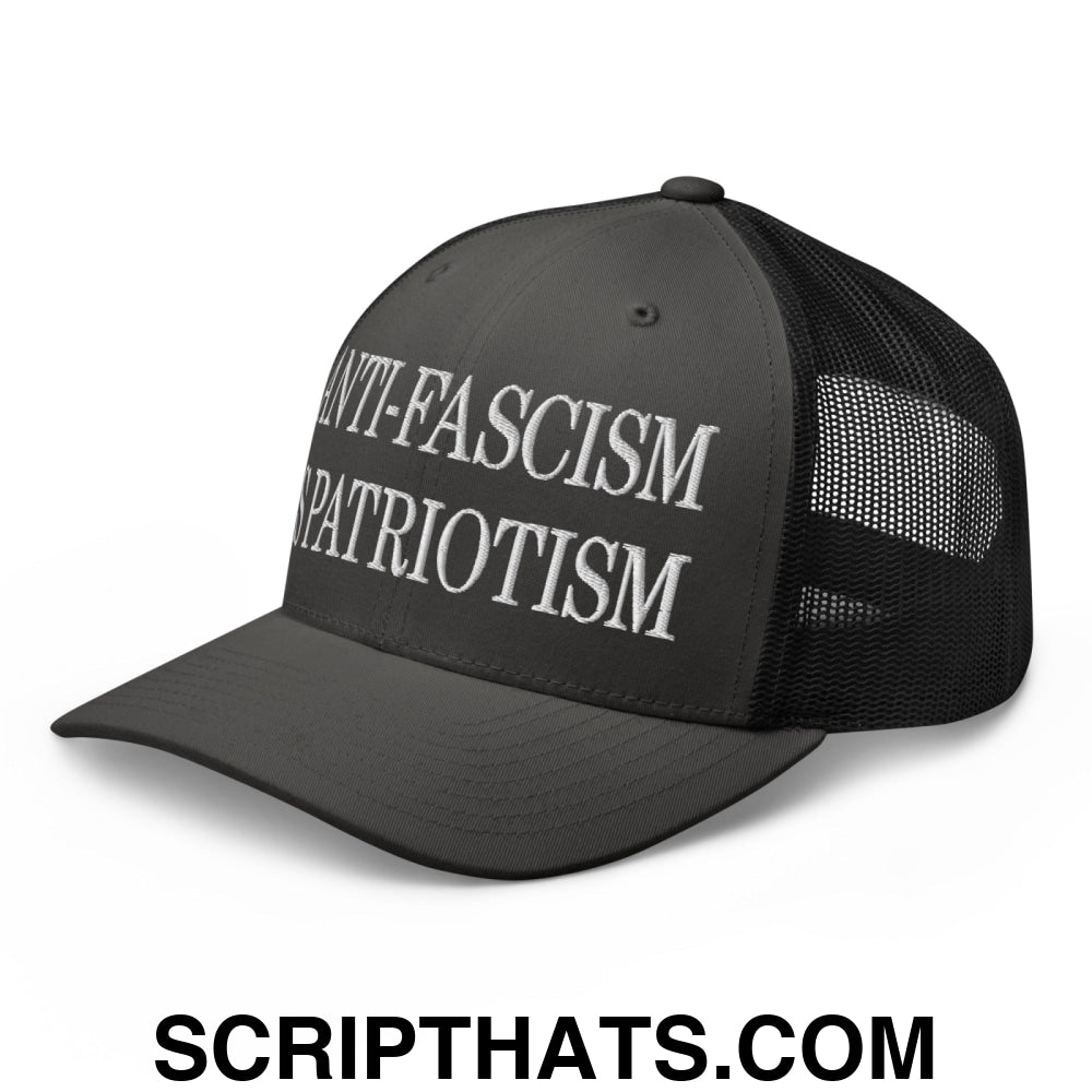 Anti-Fascism is Patriotism Embroidered Mesh Trucker Hat Charcoal Black