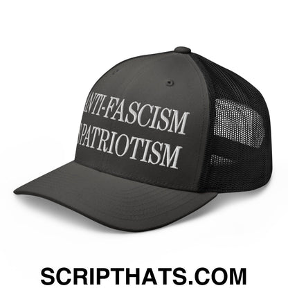 Anti-Fascism is Patriotism Embroidered Mesh Trucker Hat Charcoal Black