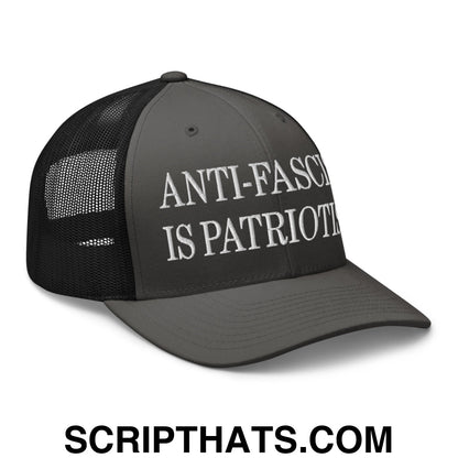 Anti-Fascism is Patriotism Embroidered Mesh Trucker Hat Charcoal Black