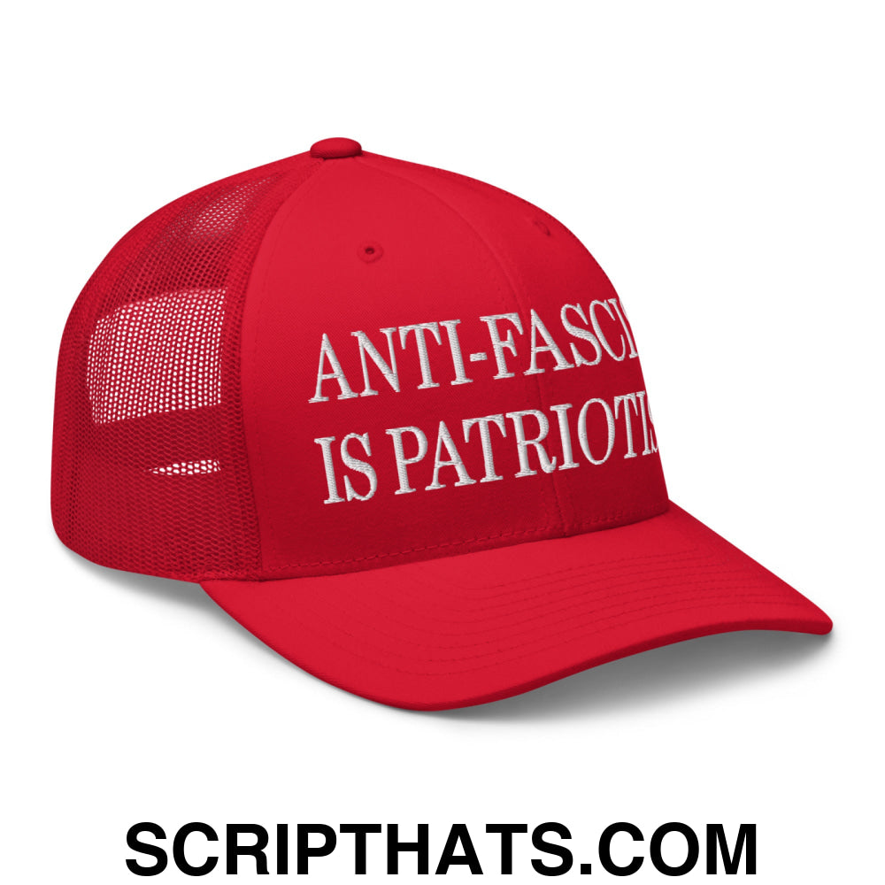Anti-Fascism is Patriotism Embroidered Mesh Trucker Hat Red