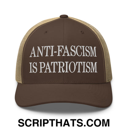 Anti-Fascism is Patriotism Embroidered Mesh Trucker Hat Brown Khaki