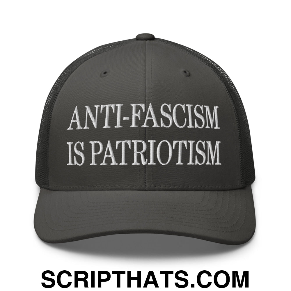 Anti-Fascism is Patriotism Embroidered Mesh Trucker Hat Charcoal