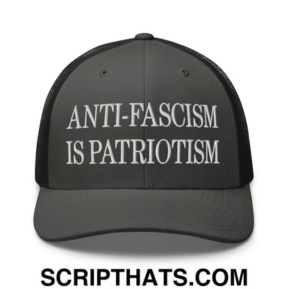 Anti-Fascism is Patriotism Embroidered Mesh Trucker Hat Charcoal Black