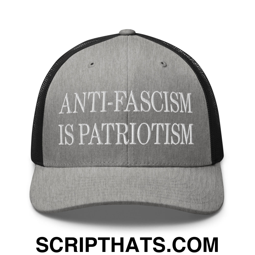 Anti-Fascism is Patriotism Embroidered Mesh Trucker Hat Heather Black