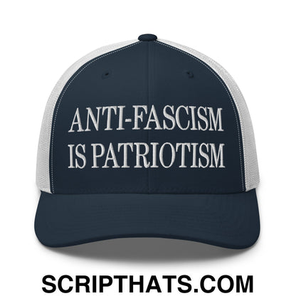 Anti-Fascism is Patriotism Embroidered Mesh Trucker Hat Navy White
