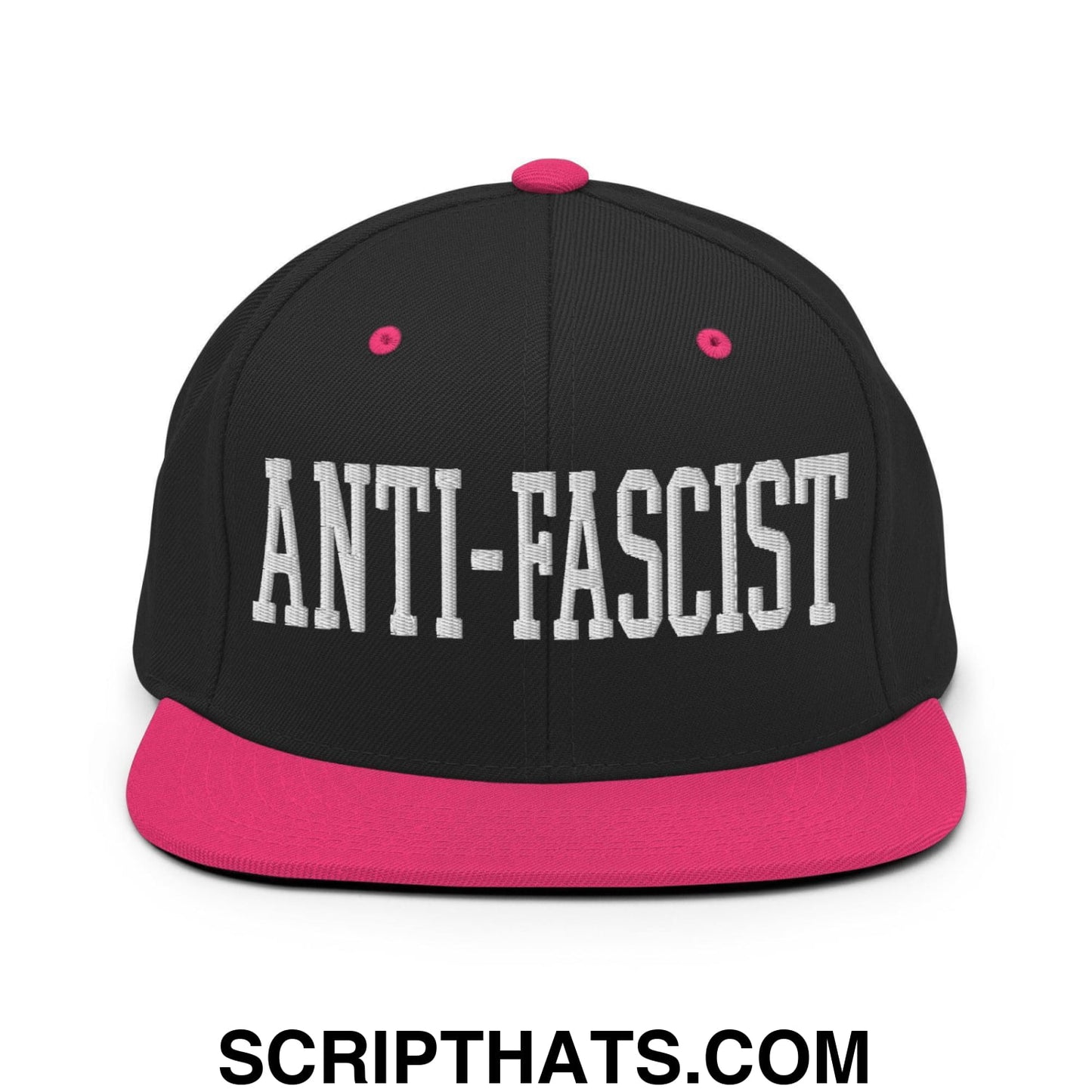 Anti-Fascist Block Snapback Hat Black Neon Pink
