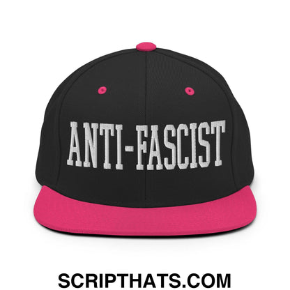 Anti-Fascist Block Snapback Hat Black Neon Pink