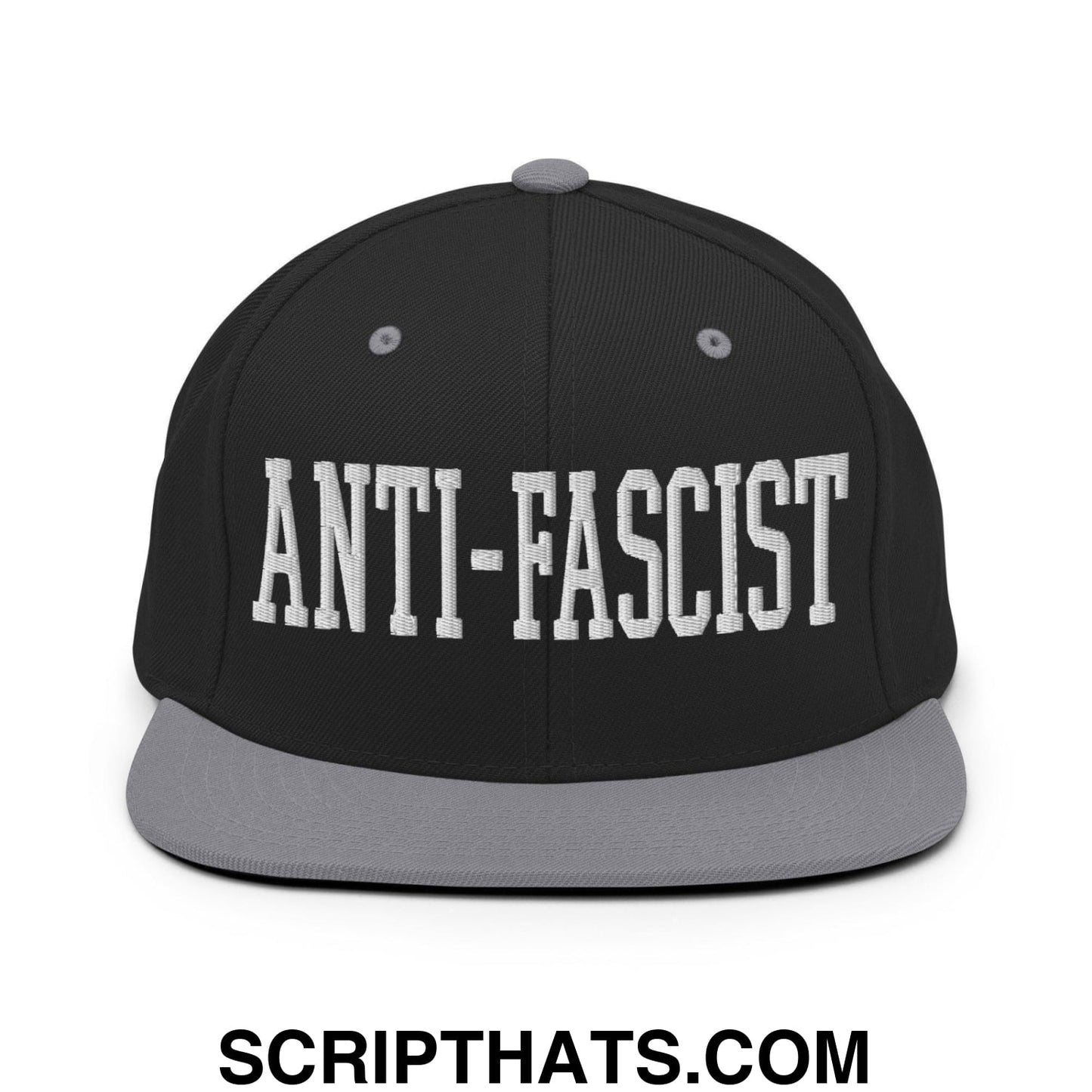 Anti-Fascist Block Snapback Hat Black Silver