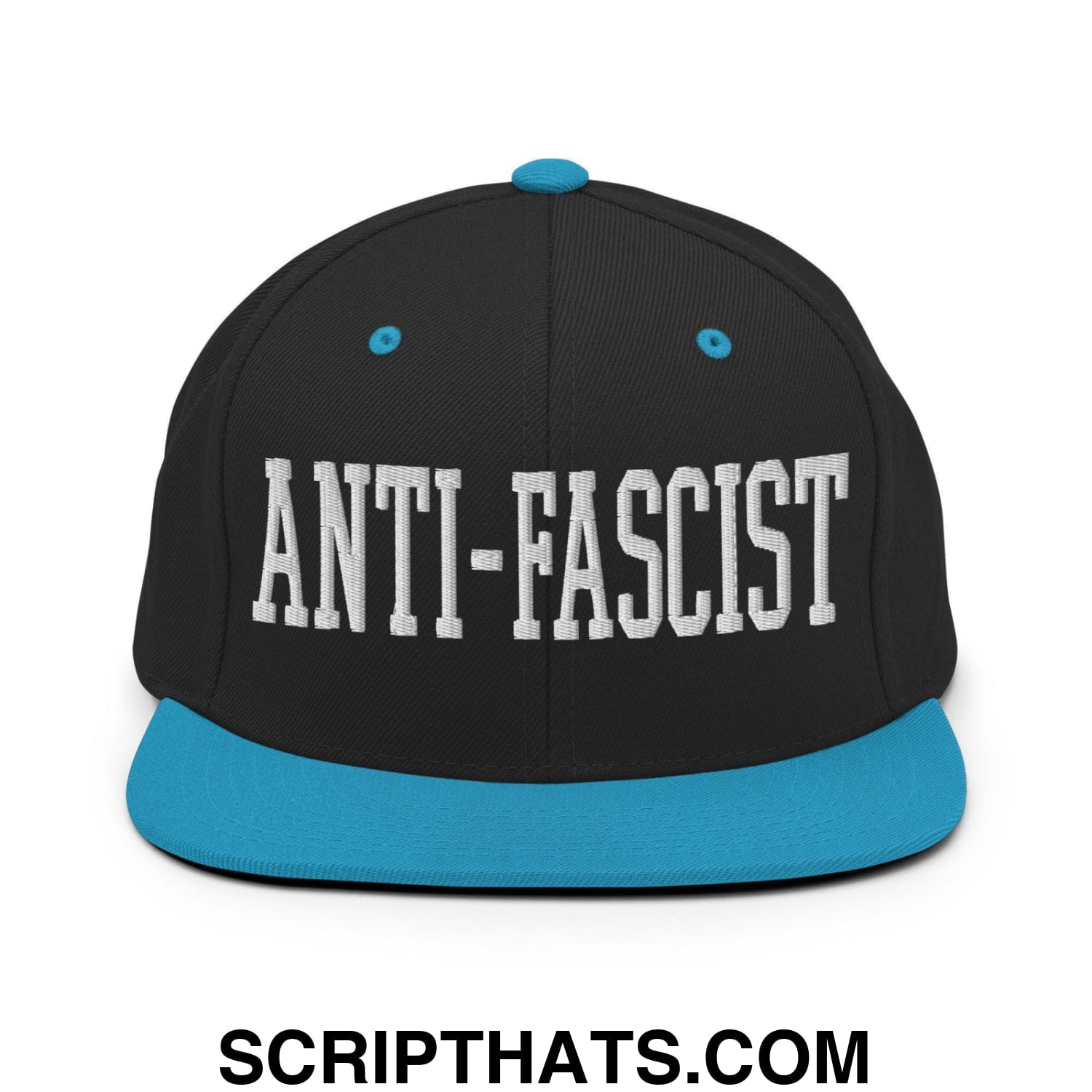 Anti-Fascist Block Snapback Hat Black Teal