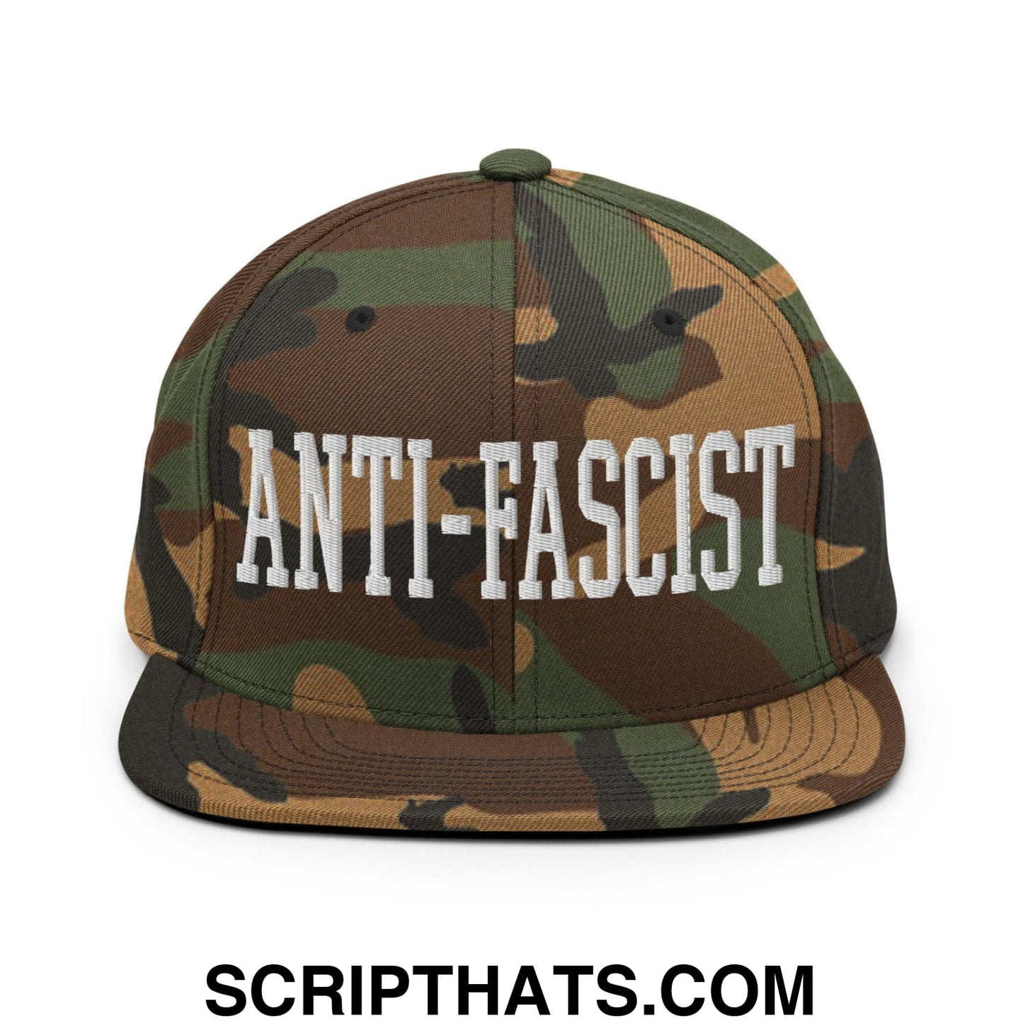 Anti-Fascist Block Snapback Hat Green Camo