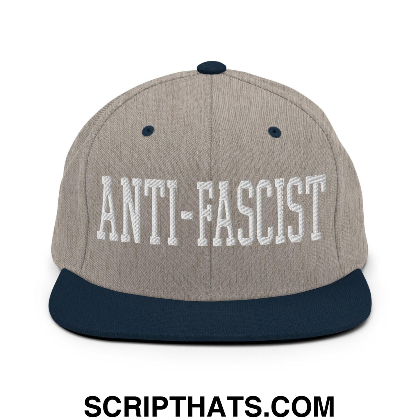 Anti-Fascist Block Snapback Hat Heather Grey Navy