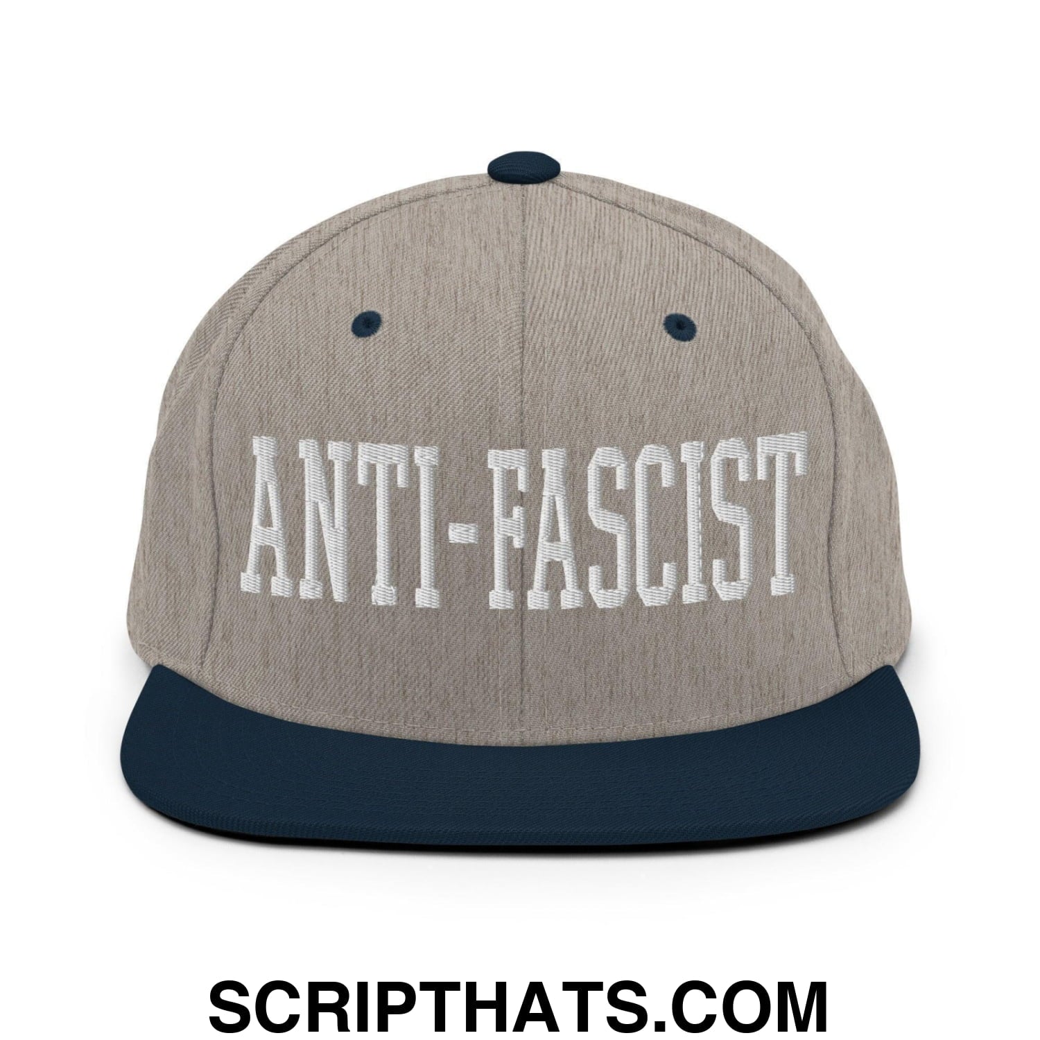 Anti-Fascist Block Snapback Hat Heather Grey Navy