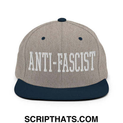 Anti-Fascist Block Snapback Hat Heather Grey Navy