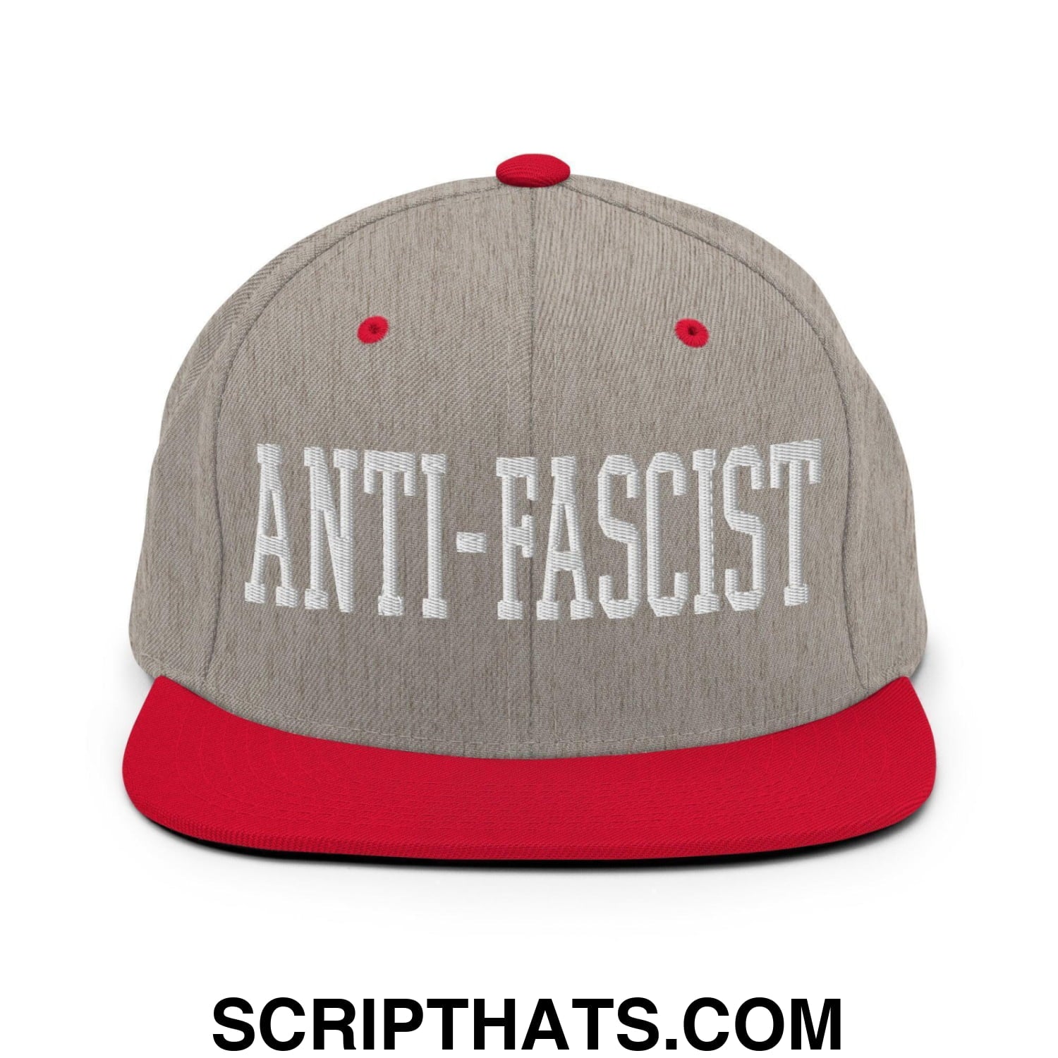 Anti-Fascist Block Snapback Hat Heather Grey Red