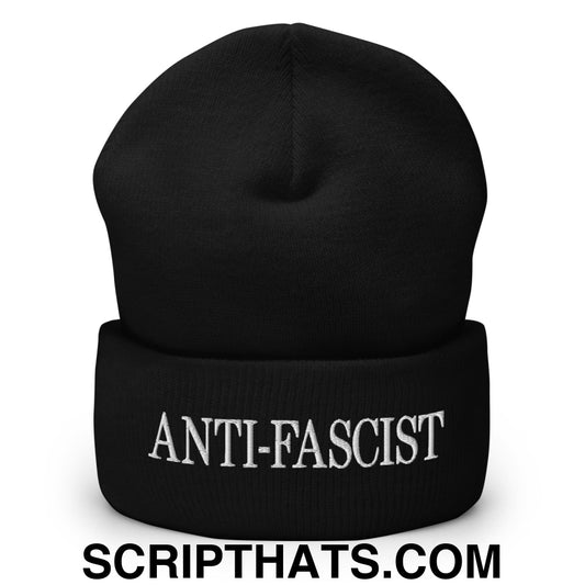 Anti-Fascist Embroidered Cuffed Knit Beanie Black